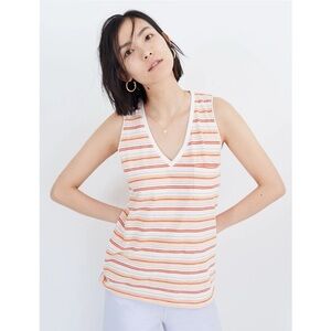 Madewell Whisper Cotton V-Neck Pocket Tank in Fieldgate Stripe